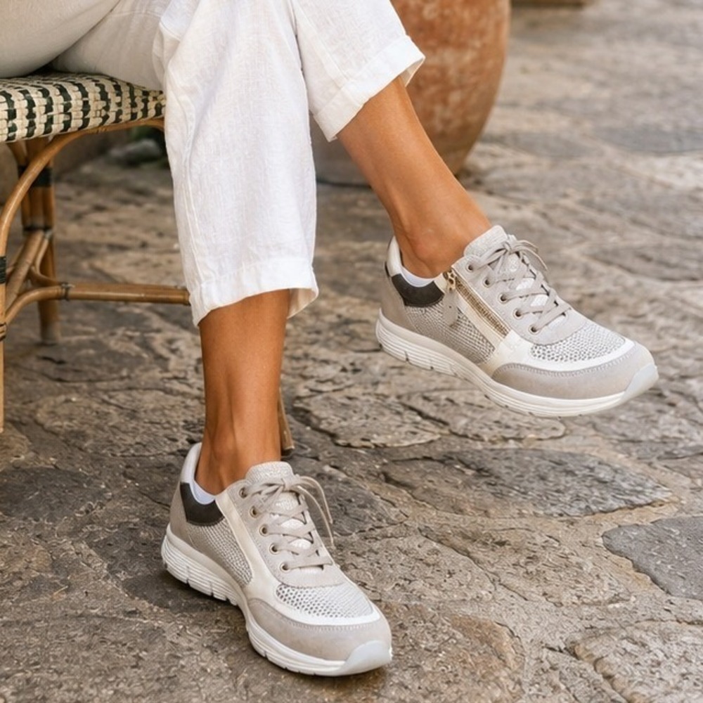 Mephisto Runoff Air Jet Sneakers Women US 10 EU 41 Gray Leather Zip Comfort